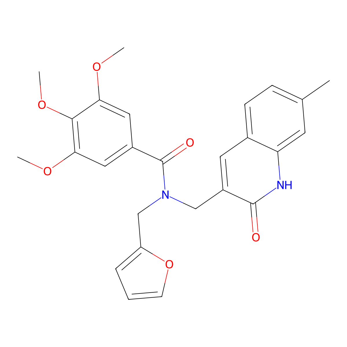 N-(furan-2-ylmethyl)-3,4,5-trimethoxy-N-[(7-methyl-2-oxo-1H-quinolin-3-yl)methyl]benzamide molecular structure, CAS 838901-94-3