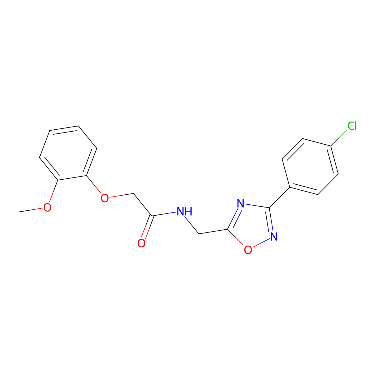 N-[[3-(4-chlorophenyl)-1,2,4-oxadiazol-5-yl]methyl]-2-(2-methoxyphenoxy)acetamide molecular structure, CAS 838902-00-4