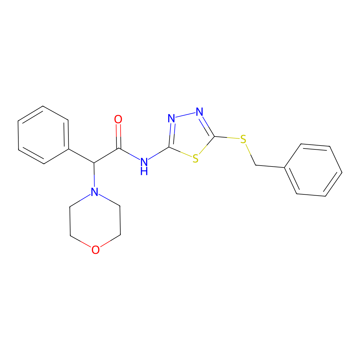 N-[5-(benzylsulfanyl)-1,3,4-thiadiazol-2-yl]-2-(morpholin-4-yl)-2-phenylacetamide molecular structure, CAS 838902-02-6
