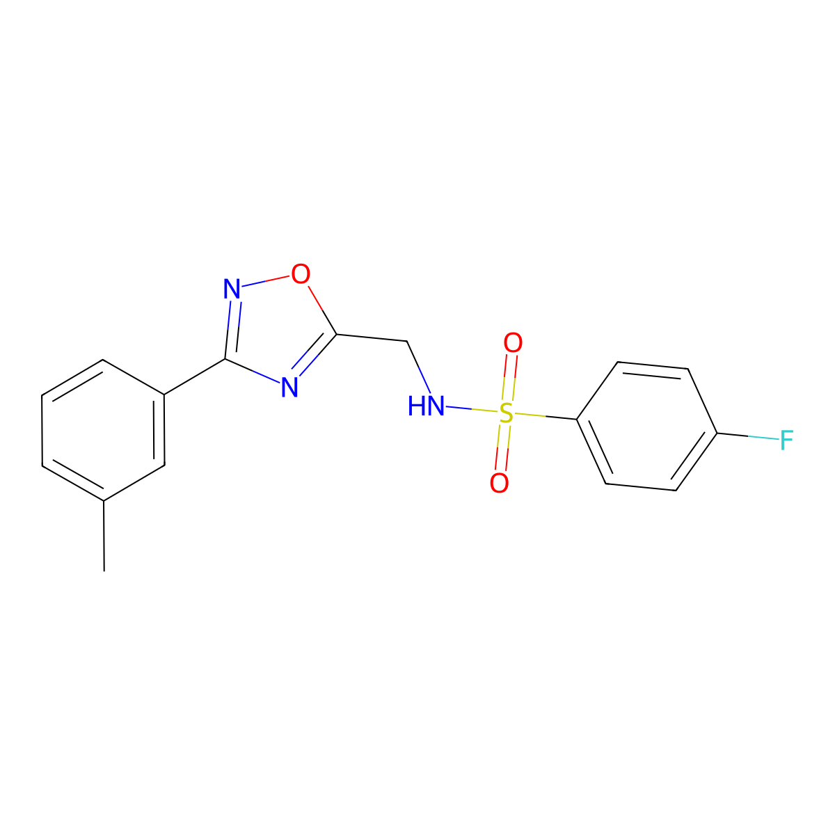 4-fluoro-N-[[3-(3-methylphenyl)-1,2,4-oxadiazol-5-yl]methyl]benzenesulfonamide molecular structure, CAS 838902-10-6