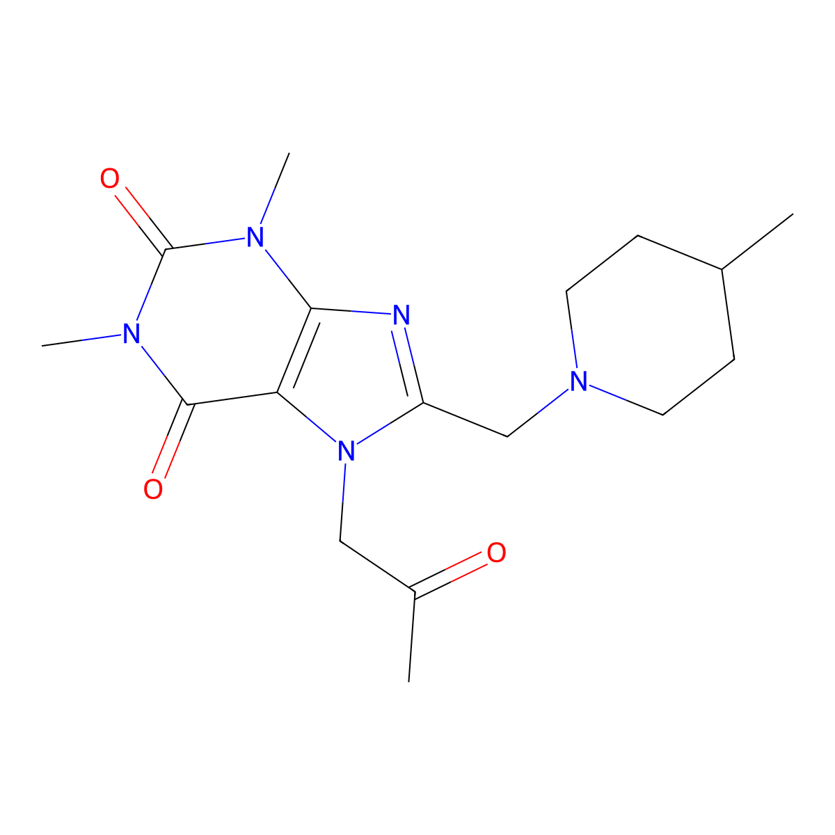 1,3-Dimethyl-8-[(4-methylpiperidin-1-yl)methyl]-7-(2-oxopropyl)purine-2,6-dione molecular structure, CAS 838902-14-0
