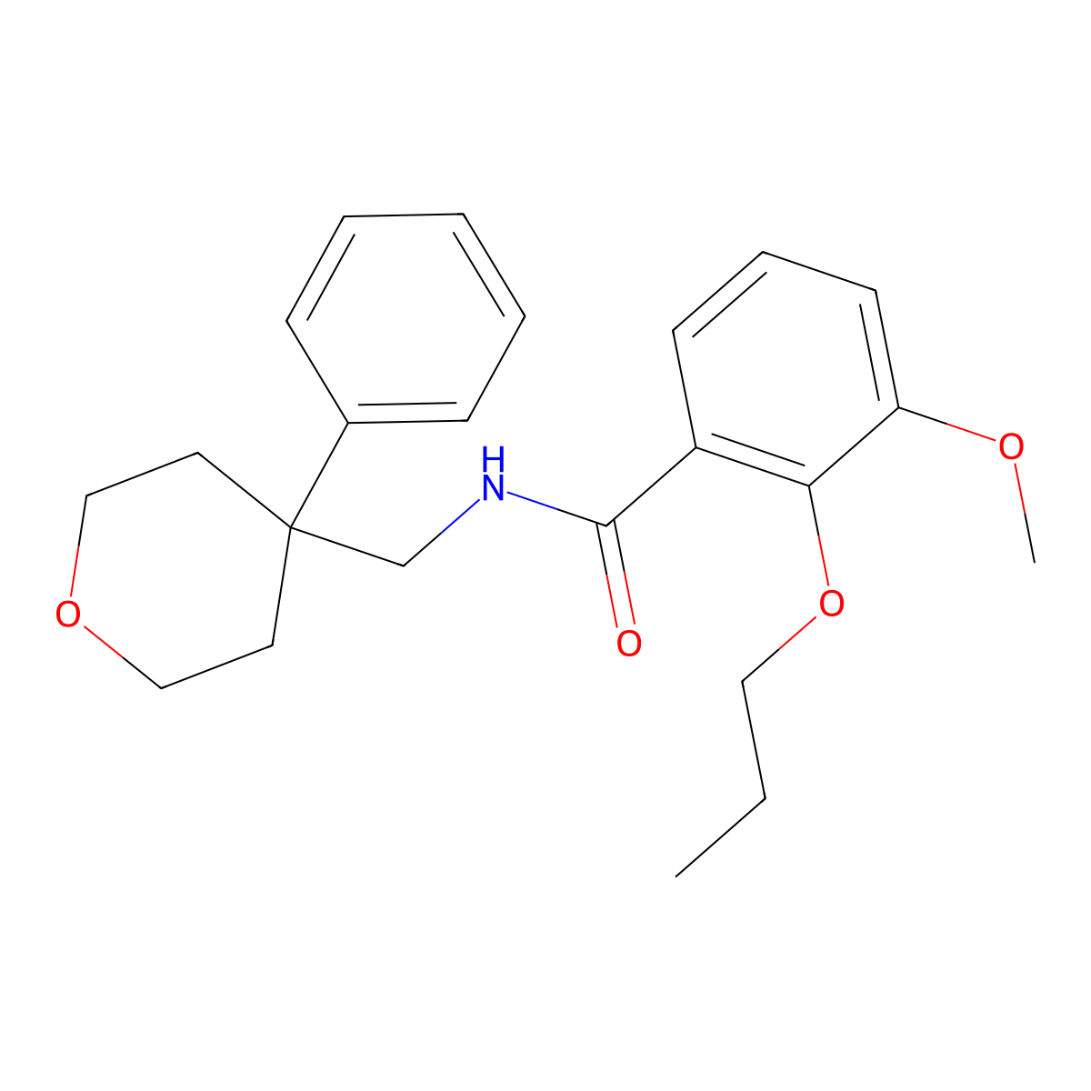 3-methoxy-N-[(4-phenyloxan-4-yl)methyl]-2-propoxybenzamide molecular structure, CAS 838903-51-8