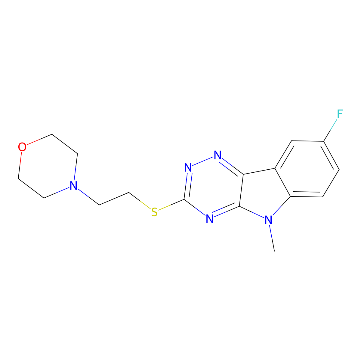 4-[2-[(8-Fluoro-5-methyl-[1,2,4]triazino[5,6-b]indol-3-yl)sulfanyl]ethyl]morpholine molecular structure, CAS 838903-69-8