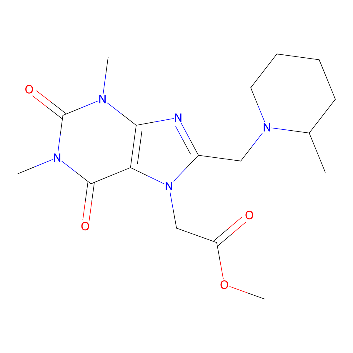 methyl {1,3-dimethyl-8-[(2-methylpiperidin-1-yl)methyl]-2,6-dioxo-1,2,3,6-tetrahydro-7H-purin-7-yl}acetate molecular structure, CAS 838904-03-3