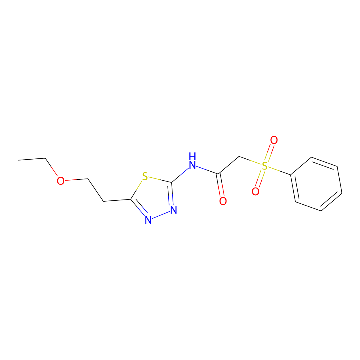 2-(benzenesulfonyl)-N-[5-(2-ethoxyethyl)-1,3,4-thiadiazol-2-yl]acetamide molecular structure, CAS 838904-23-7