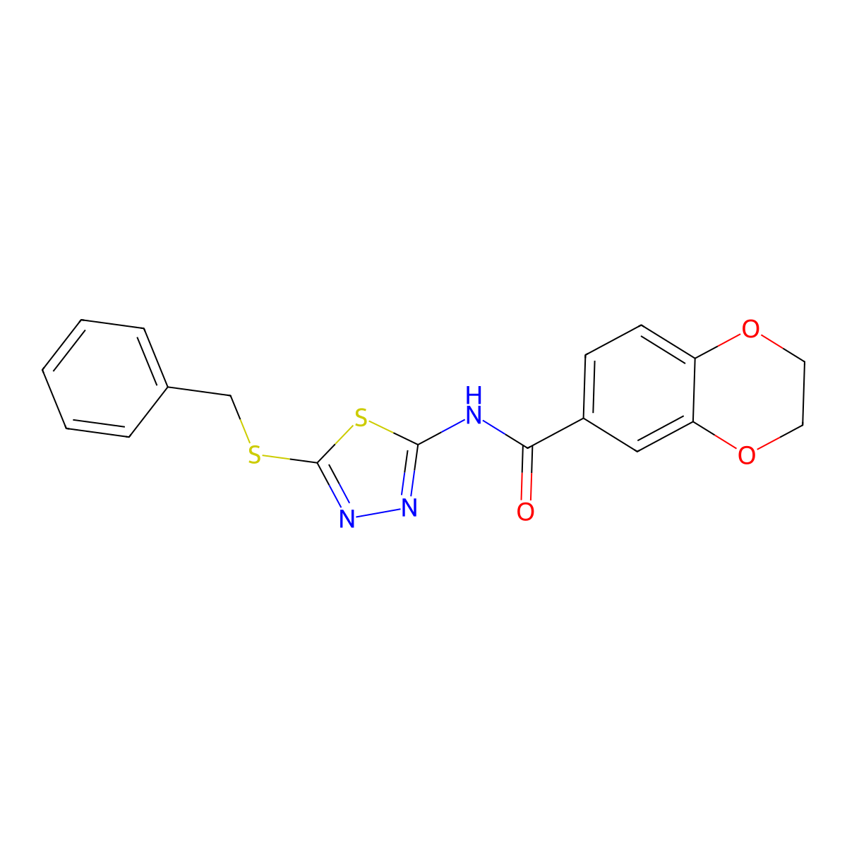 N-[5-(benzylsulfanyl)-1,3,4-thiadiazol-2-yl]-2,3-dihydro-1,4-benzodioxine-6-carboxamide molecular structure, CAS 838904-31-7