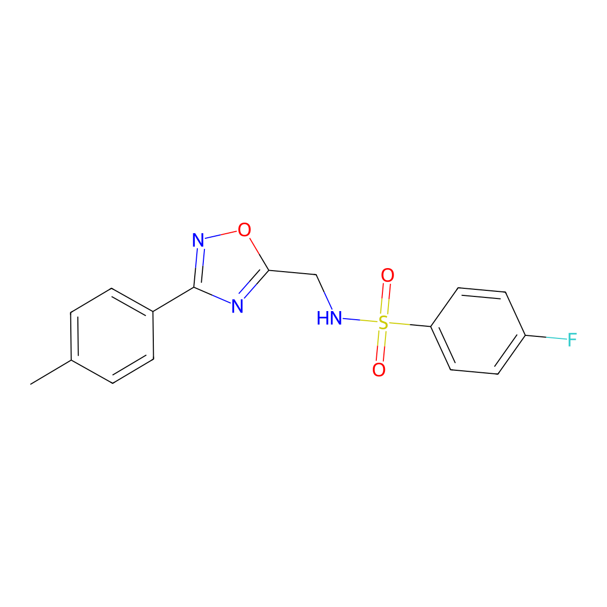 4-fluoro-N-[[3-(4-methylphenyl)-1,2,4-oxadiazol-5-yl]methyl]benzenesulfonamide molecular structure, CAS 838904-49-7