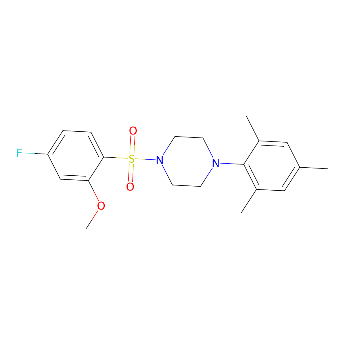 1-[(4-Fluoro-2-methoxyphenyl)sulfonyl]-4-mesitylpiperazine molecular structure, CAS 838904-55-5