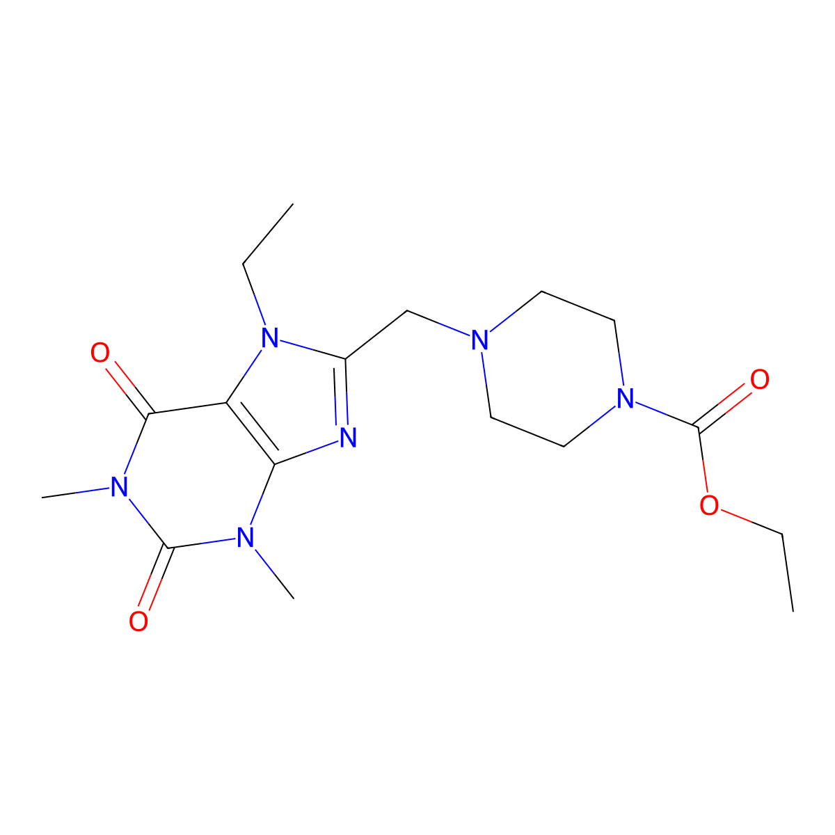 ethyl 4-[(7-ethyl-1,3-dimethyl-2,6-dioxo-2,3,6,7-tetrahydro-1H-purin-8-yl)methyl]piperazine-1-carboxylate molecular structure, CAS 838904-77-1