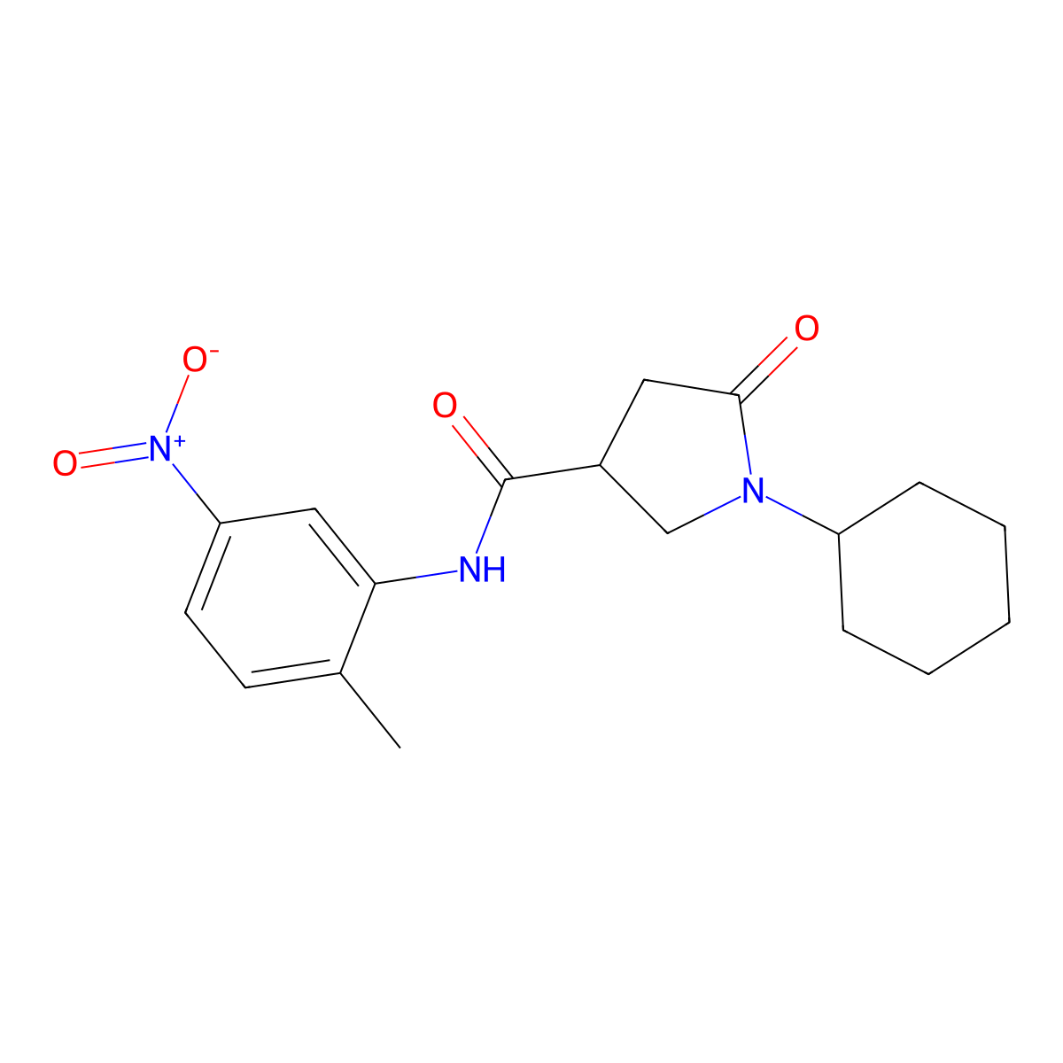 1-cyclohexyl-N-(2-methyl-5-nitrophenyl)-5-oxopyrrolidine-3-carboxamide molecular structure, CAS 838904-93-1