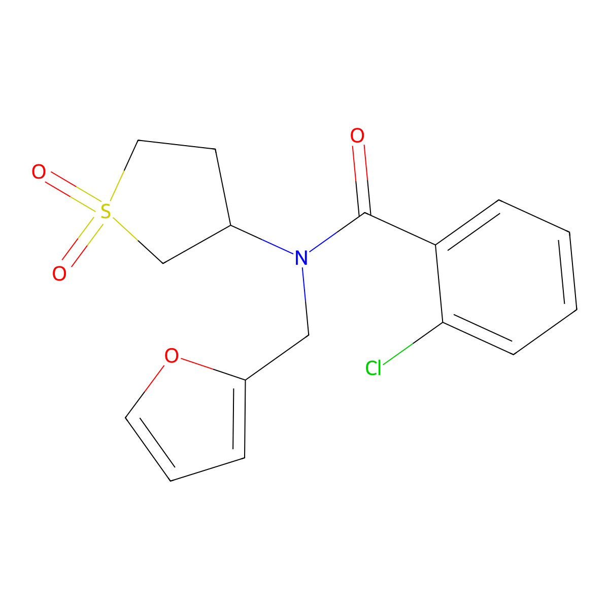 2-chloro-N-(1,1-dioxidotetrahydrothiophen-3-yl)-N-(furan-2-ylmethyl)benzamide molecular structure, CAS 838904-95-3