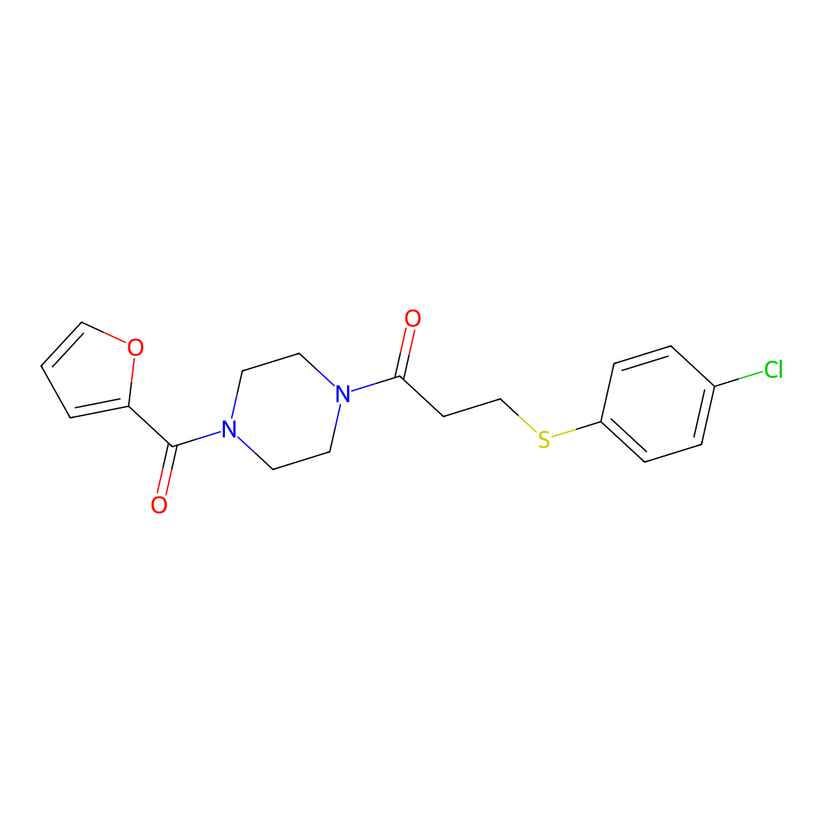 3-(4-Chlorophenyl)sulfanyl-1-[4-(furan-2-carbonyl)piperazin-1-yl]propan-1-one molecular structure, CAS 838905-01-4