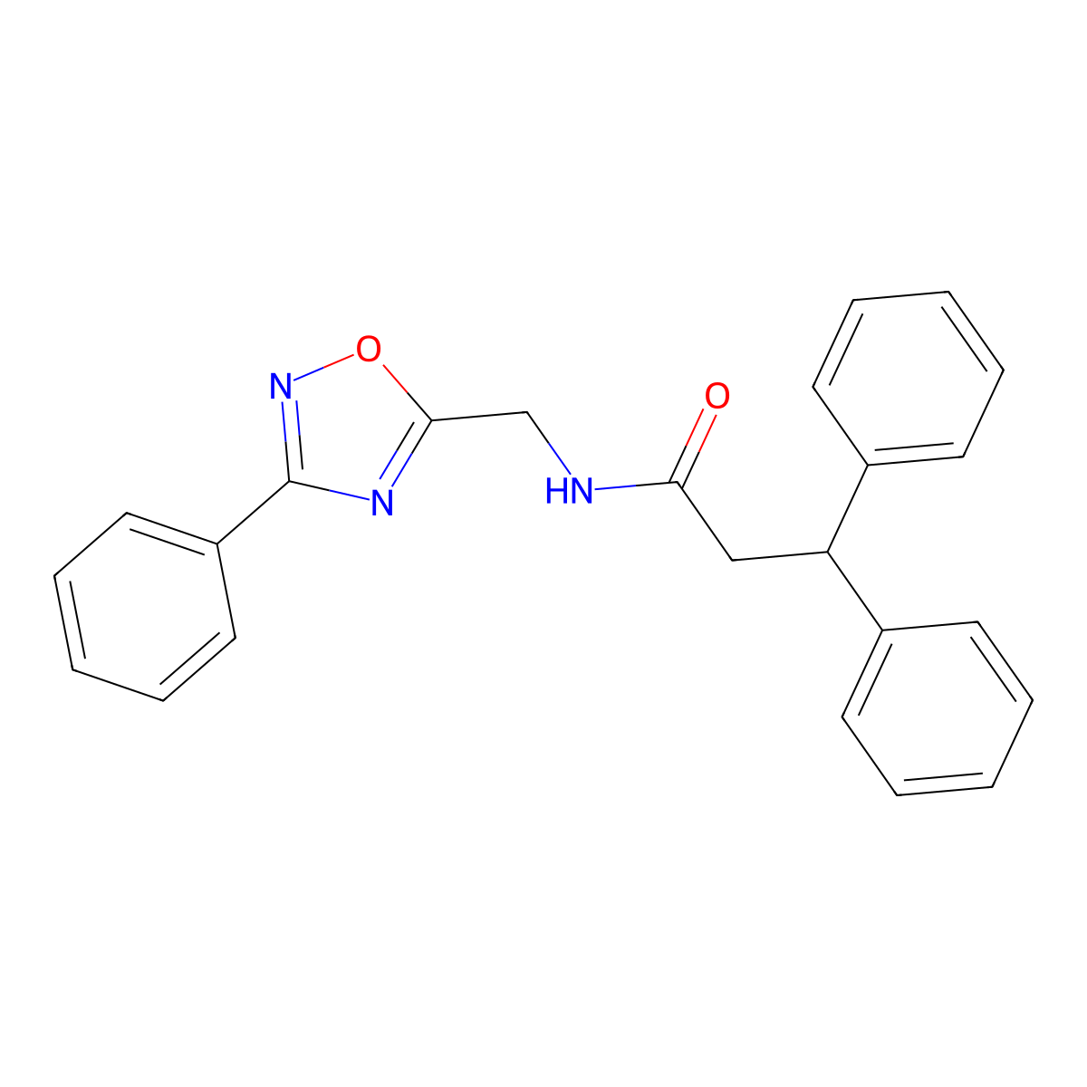 3,3-diphenyl-N-[(3-phenyl-1,2,4-oxadiazol-5-yl)methyl]propanamide molecular structure, CAS 838905-02-5