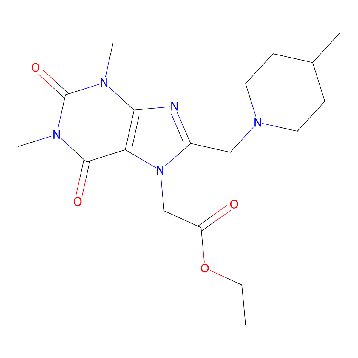 ethyl {1,3-dimethyl-8-[(4-methylpiperidin-1-yl)methyl]-2,6-dioxo-1,2,3,6-tetrahydro-7H-purin-7-yl}acetate molecular structure, CAS 838905-08-1