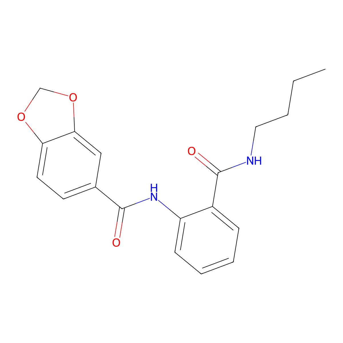 N-[2-(butylcarbamoyl)phenyl]-1,3-benzodioxole-5-carboxamide molecular structure, CAS 838905-15-0