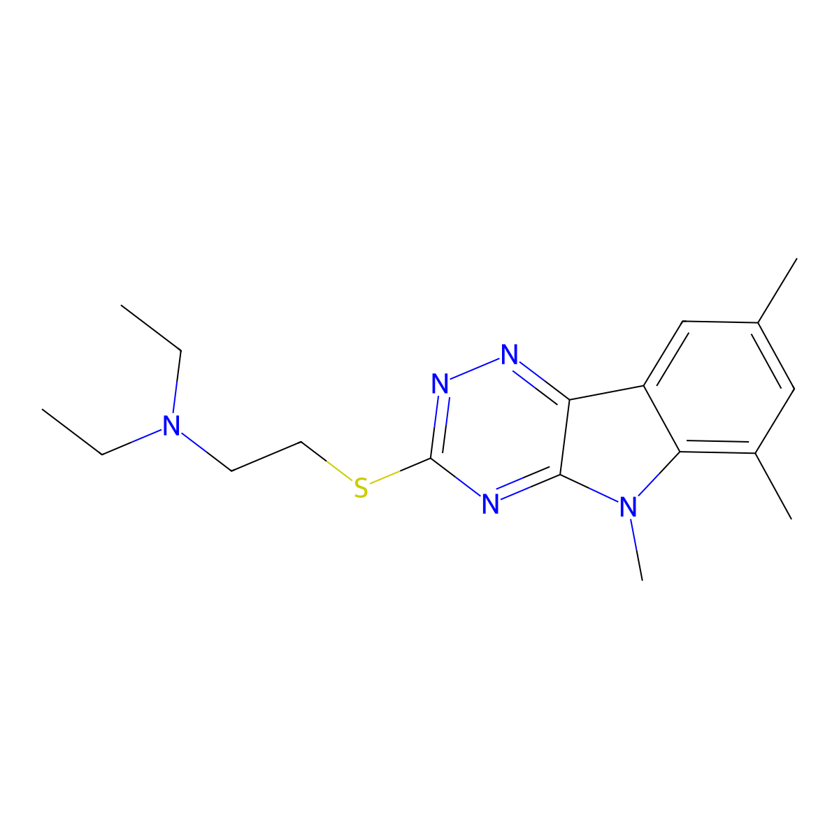 N,N-diethyl-2-[(5,6,8-trimethyl-[1,2,4]triazino[5,6-b]indol-3-yl)sulfanyl]ethanamine molecular structure, CAS 838905-28-5