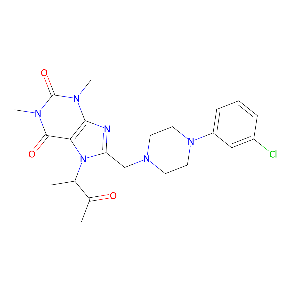 8-((4-(3-chlorophenyl)piperazin-1-yl)methyl)-1,3-dimethyl-7-(3-oxobutan-2-yl)-1H-purine-2,6(3H,7H)-dione molecular structure, CAS 838905-34-3
