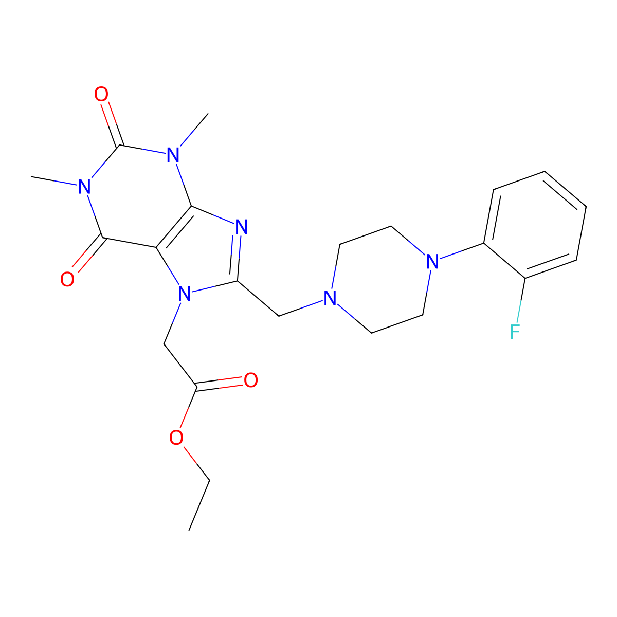 Ethyl 2-[8-[[4-(2-fluorophenyl)piperazin-1-yl]methyl]-1,3-dimethyl-2,6-dioxopurin-7-yl]acetate molecular structure, CAS 838905-67-2