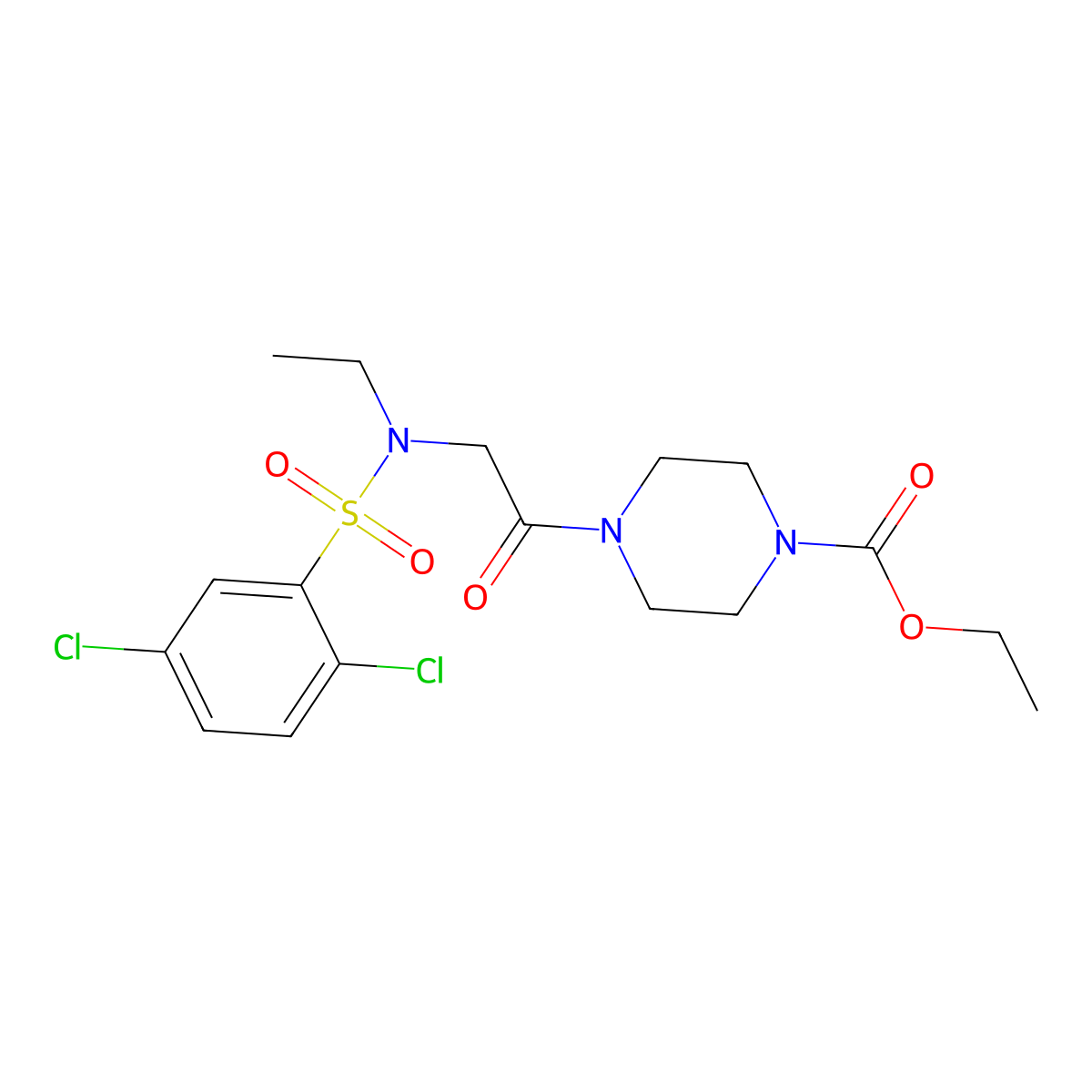 ethyl 4-{N-[(2,5-dichlorophenyl)sulfonyl]-N-ethylglycyl}piperazine-1-carboxylate molecular structure, CAS 838905-90-1
