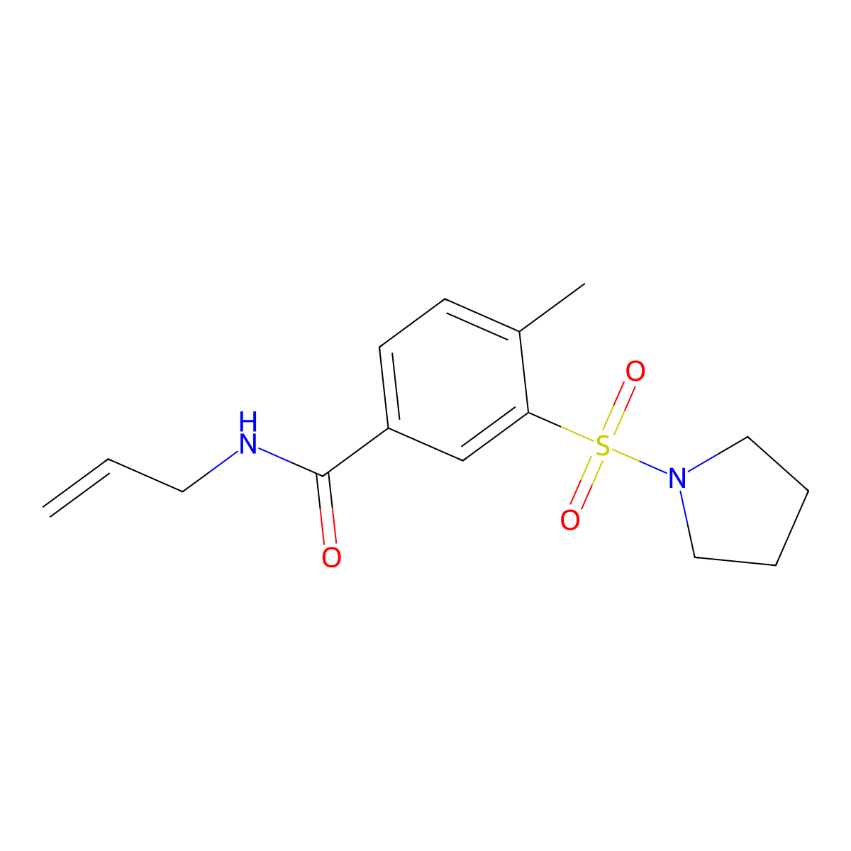 4-methyl-N-prop-2-enyl-3-pyrrolidin-1-ylsulfonylbenzamide molecular structure, CAS 838906-18-6