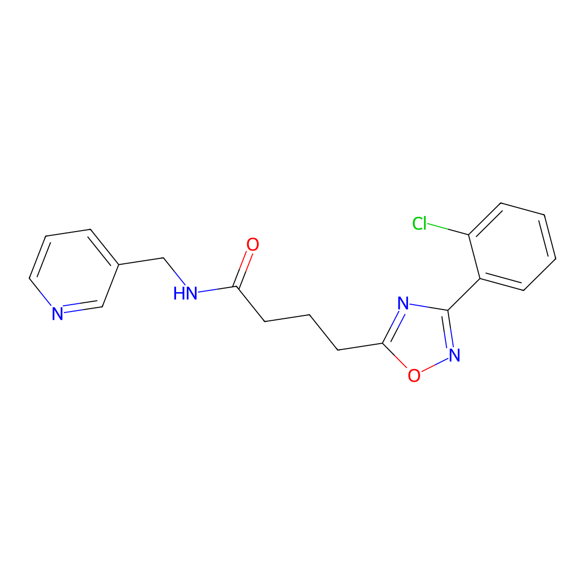 4-[3-(2-chlorophenyl)-1,2,4-oxadiazol-5-yl]-N-(pyridin-3-ylmethyl)butanamide molecular structure, CAS 838906-24-4