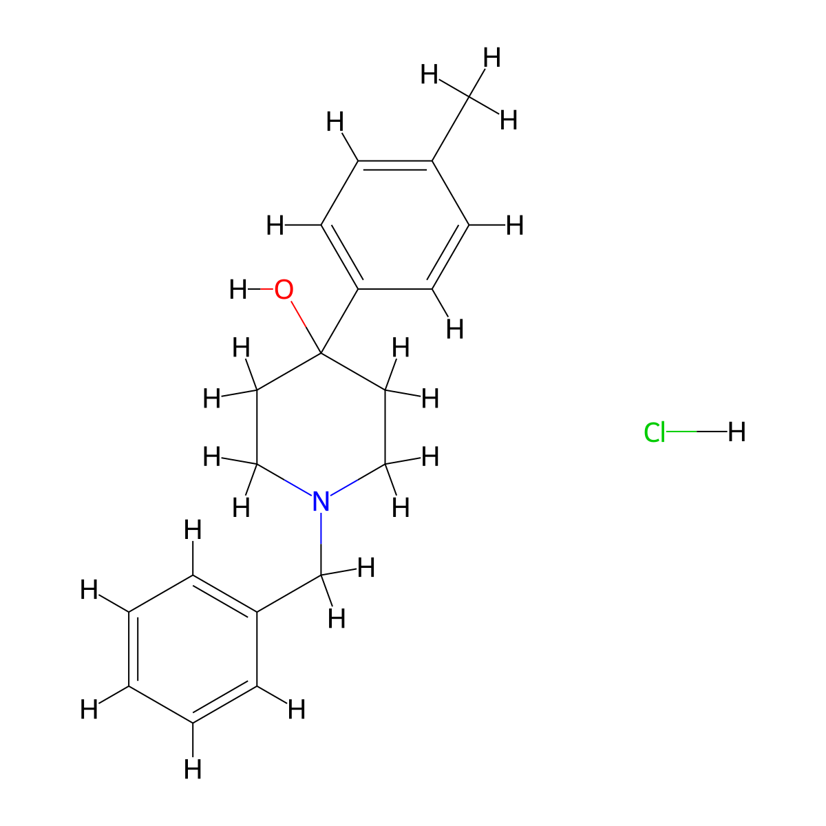 4-Piperidinol, 4-(4-methylphenyl)-1-(phenylmethyl)-, hydrochloride (1:1) molecular structure, CAS 83898-26-4