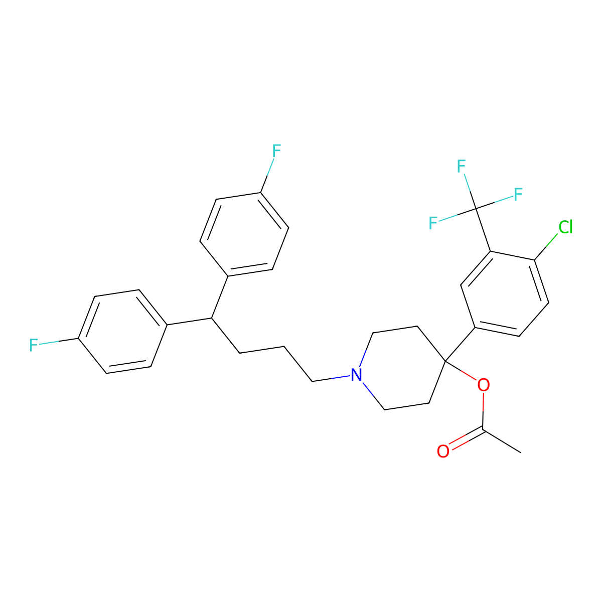 1-(4,4-Bis(4-fluorophenyl)butyl)-4-(4-chloro-3-(trifluoromethyl)phenyl)piperidin-4-yl acetate molecular structure, CAS 83918-76-7