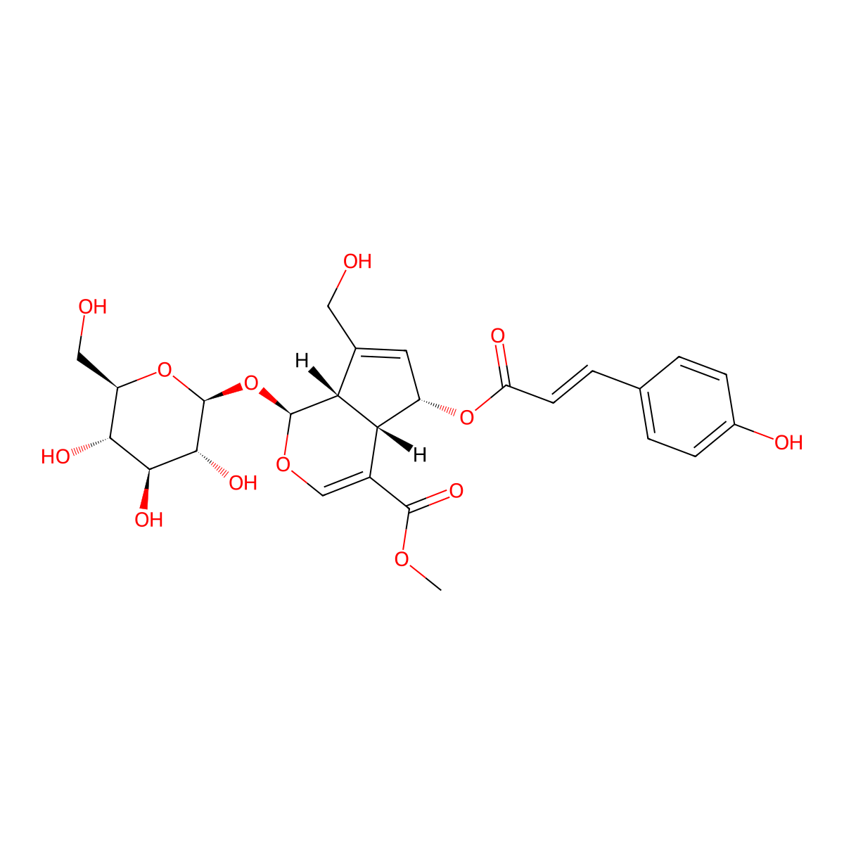 methyl (1S,4aS,5S,7aS)-7-(hydroxymethyl)-5-[(E)-3-(4-hydroxyphenyl)prop-2-enoyl]oxy-1-[(2S,3R,4S,5S,6R)-3,4,5-trihydroxy-6-(hydroxymethyl)oxan-2-yl]oxy-1,4a,5,7a-tetrahydrocyclopenta[c]pyran-4-carboxylate molecular structure, CAS 83946-90-1
