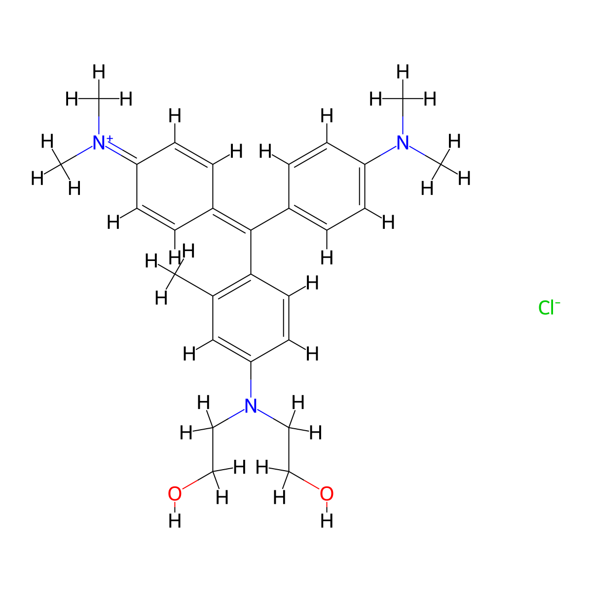 Methanaminium, N-[4-[[4-[bis(2-hydroxyethyl)amino]-2-methylphenyl][4-(dimethylamino)phenyl]methylene]-2,5-cyclohexadien-1-ylidene]-N-methyl-, chloride (1:1) molecular structure, CAS 83950-33-8