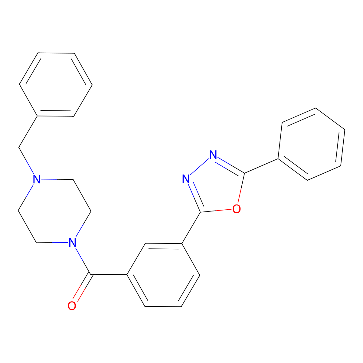 (4-Benzylpiperazin-1-yl)-[3-(5-phenyl-1,3,4-oxadiazol-2-yl)phenyl]methanone molecular structure, CAS 839680-08-9
