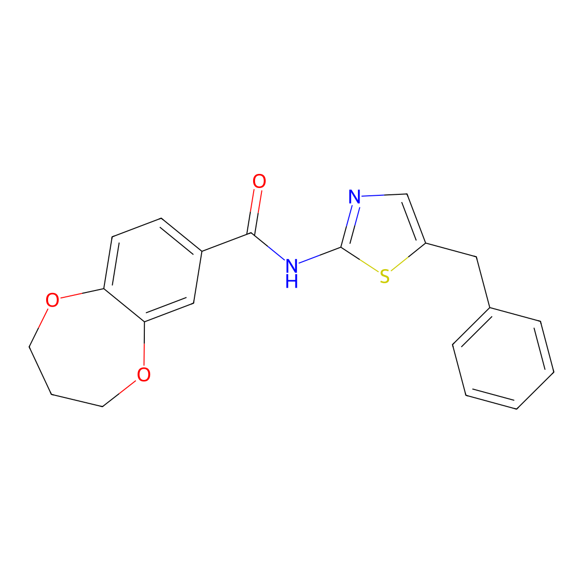 N-(5-benzyl-1,3-thiazol-2-yl)-3,4-dihydro-2H-1,5-benzodioxepine-7-carboxamide molecular structure, CAS 839680-13-6