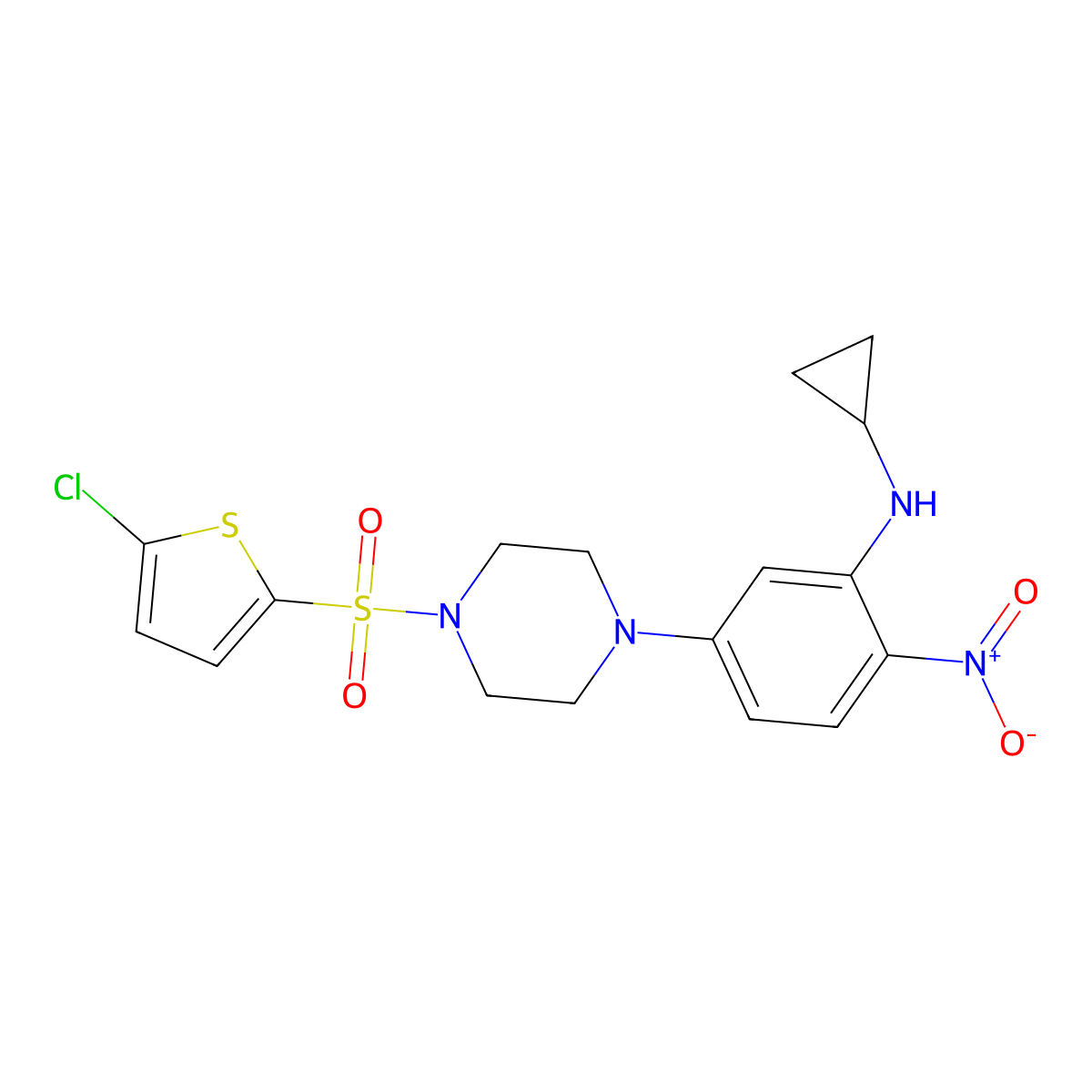 5-[4-(5-chlorothiophen-2-yl)sulfonylpiperazin-1-yl]-N-cyclopropyl-2-nitroaniline molecular structure, CAS 839680-20-5