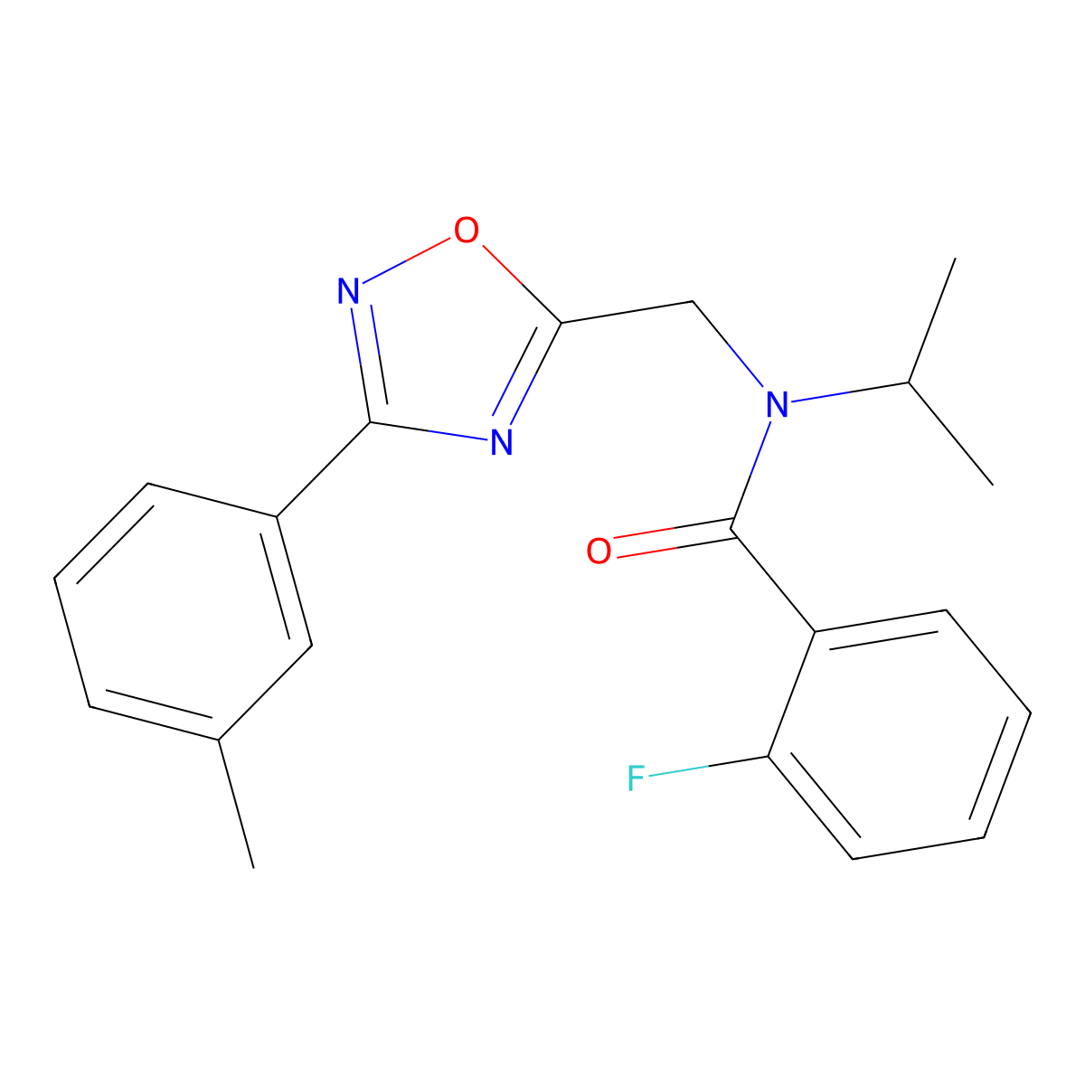 2-fluoro-N-[[3-(3-methylphenyl)-1,2,4-oxadiazol-5-yl]methyl]-N-propan-2-ylbenzamide molecular structure, CAS 839680-34-1