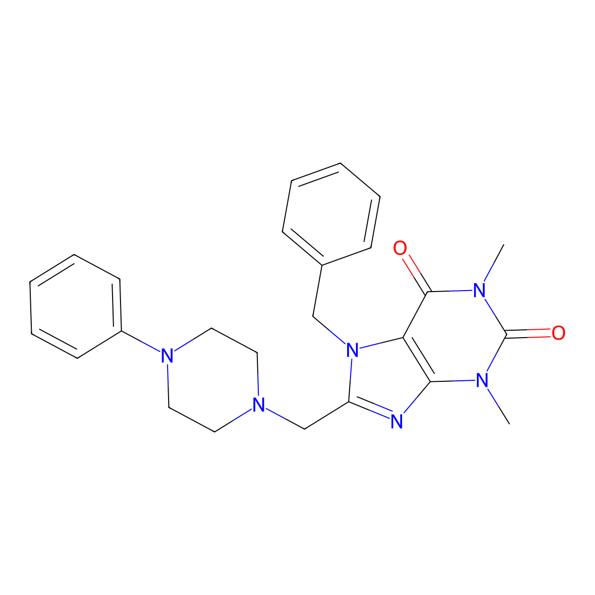 7-Benzyl-1,3-dimethyl-8-[(4-phenylpiperazin-1-yl)methyl]purine-2,6-dione molecular structure, CAS 839680-37-4