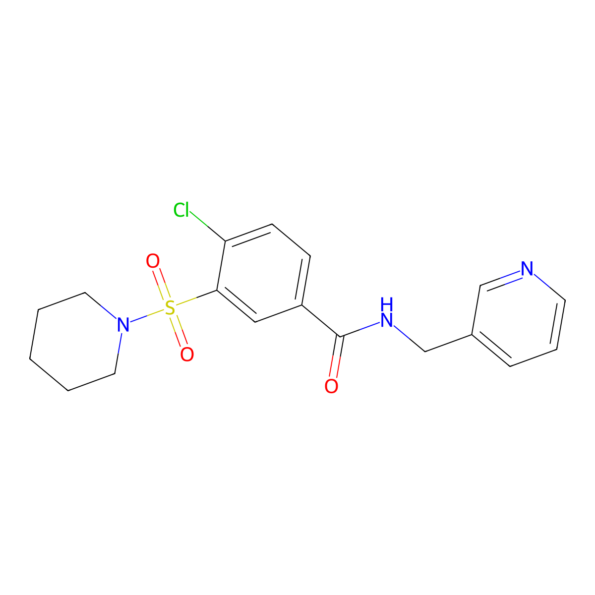 4-chloro-3-piperidin-1-ylsulfonyl-N-(pyridin-3-ylmethyl)benzamide molecular structure, CAS 839680-53-4