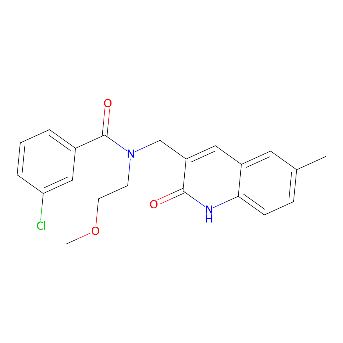 3-chloro-N-(2-methoxyethyl)-N-[(6-methyl-2-oxo-1H-quinolin-3-yl)methyl]benzamide molecular structure, CAS 839680-62-5