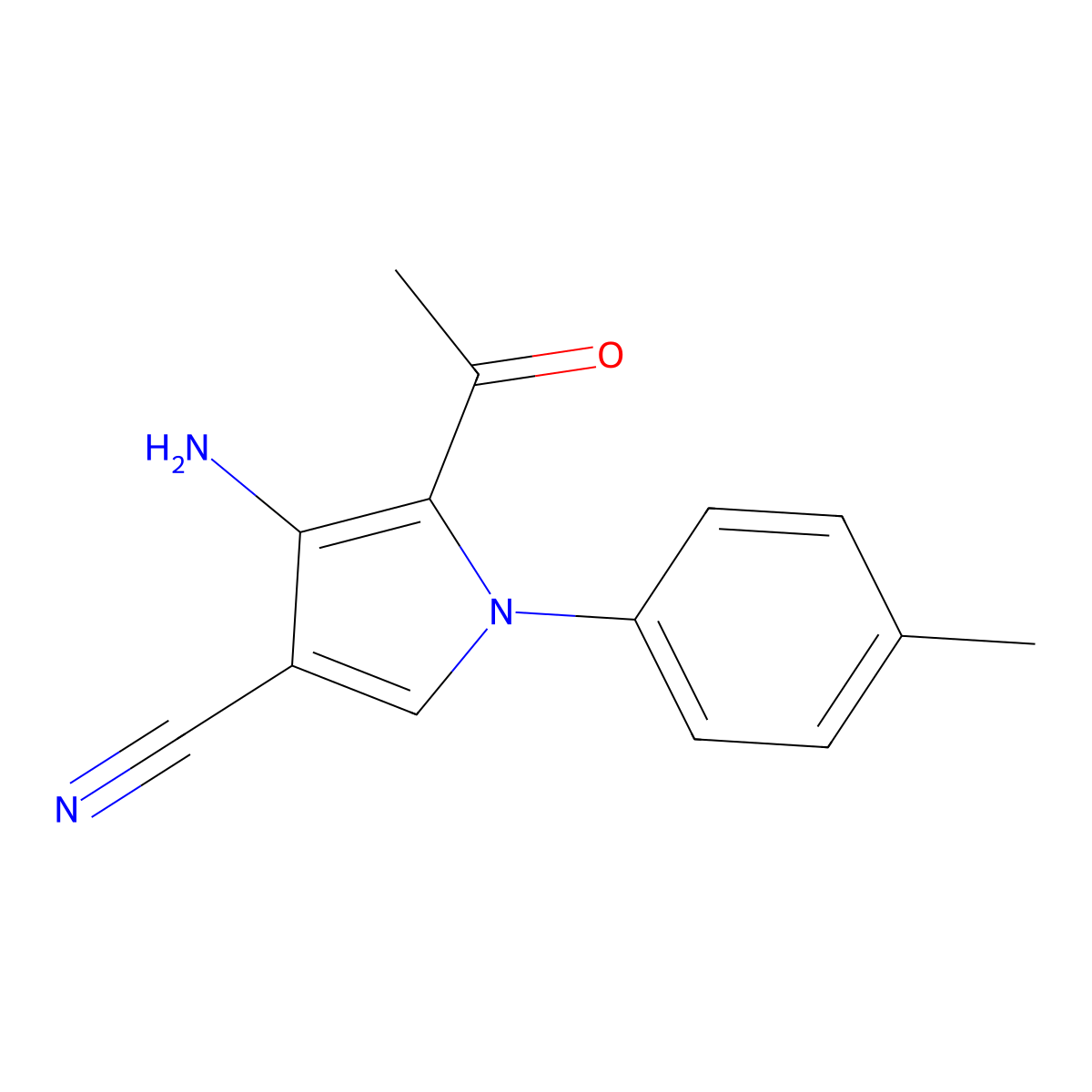 5-Acetyl-4-amino-1-(4-methylphenyl)pyrrole-3-carbonitrile molecular structure, CAS 839680-72-7