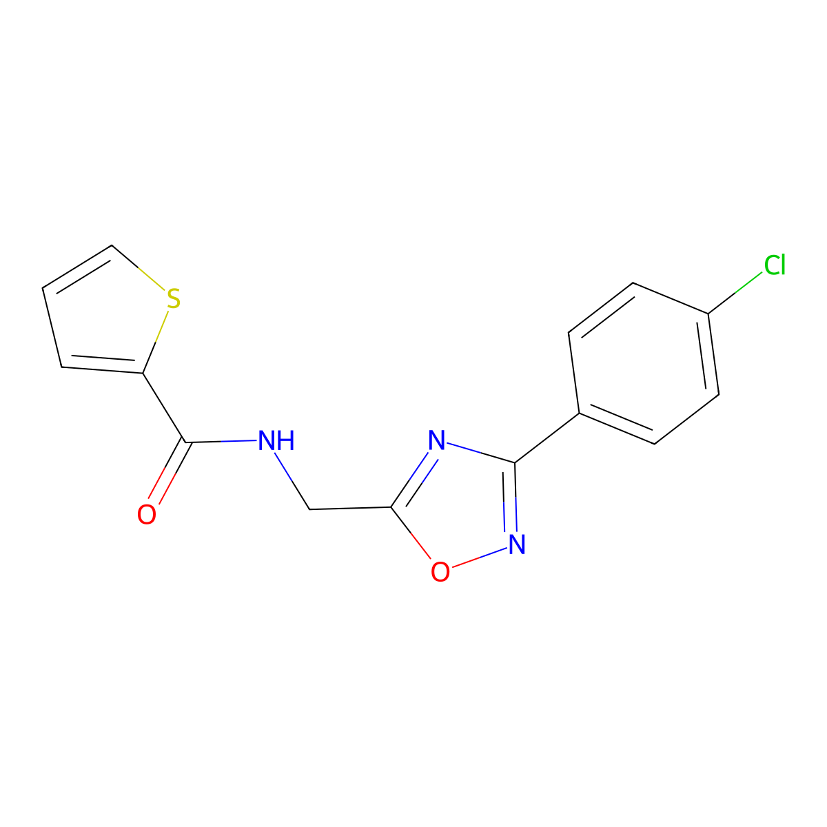 N-[[3-(4-chlorophenyl)-1,2,4-oxadiazol-5-yl]methyl]thiophene-2-carboxamide molecular structure, CAS 839680-76-1