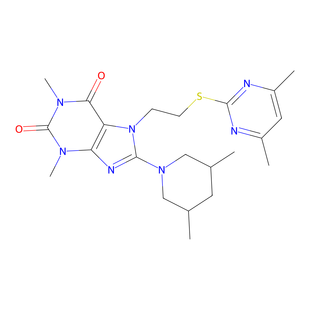 8-(3,5-Dimethylpiperidin-1-yl)-7-[2-(4,6-dimethylpyrimidin-2-yl)sulfanylethyl]-1,3-dimethylpurine-2,6-dione molecular structure, CAS 839680-91-0