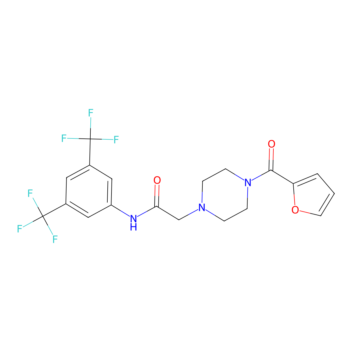 N-[3,5-bis(trifluoromethyl)phenyl]-2-[4-(furan-2-carbonyl)piperazin-1-yl]acetamide molecular structure, CAS 839681-24-2