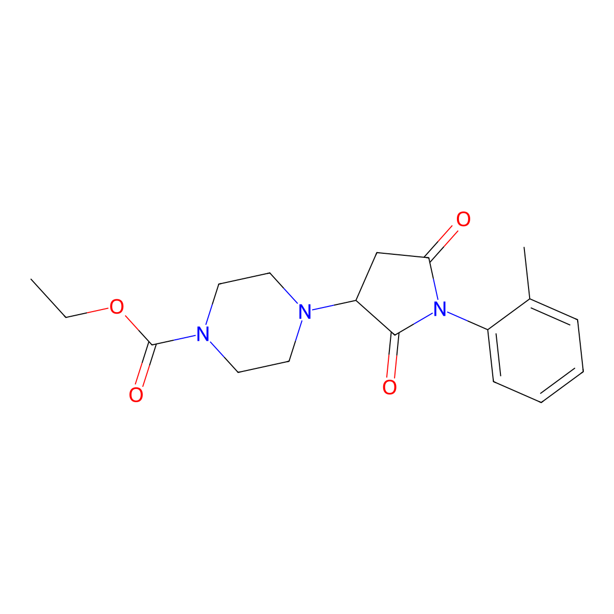 Ethyl 4-[1-(2-methylphenyl)-2,5-dioxopyrrolidin-3-yl]piperazine-1-carboxylate molecular structure, CAS 839681-44-6