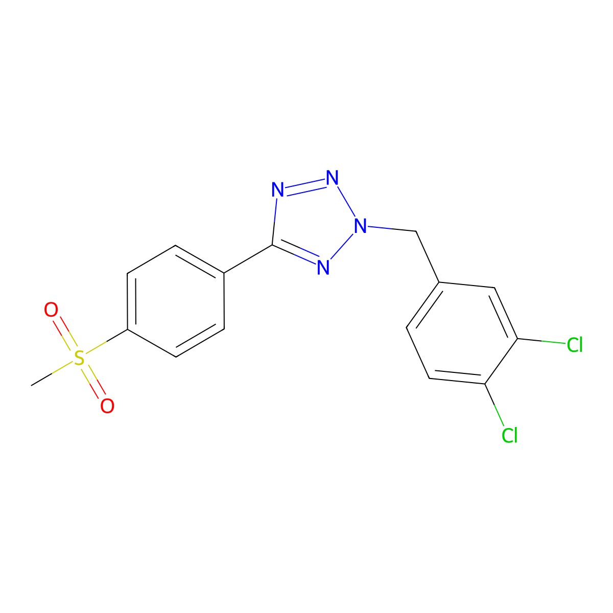 2-[(3,4-Dichlorophenyl)methyl]-5-(4-methylsulfonylphenyl)tetrazole molecular structure, CAS 839681-49-1