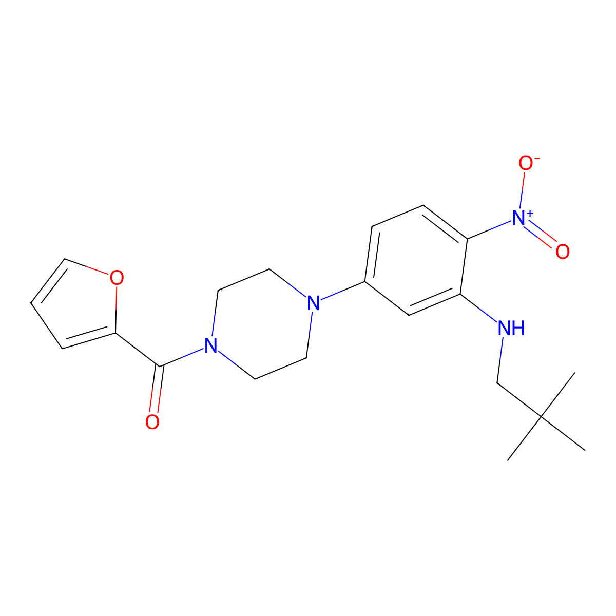 [4-[3-(2,2-Dimethylpropylamino)-4-nitrophenyl]piperazin-1-yl]-(furan-2-yl)methanone molecular structure, CAS 839681-56-0