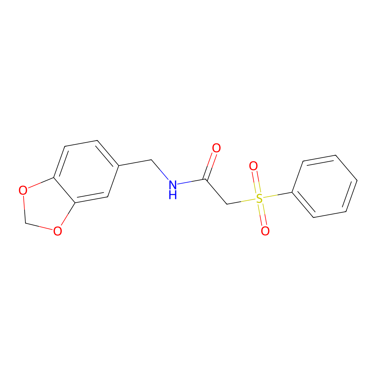 2-(benzenesulfonyl)-N-(1,3-benzodioxol-5-ylmethyl)acetamide molecular structure, CAS 839681-57-1