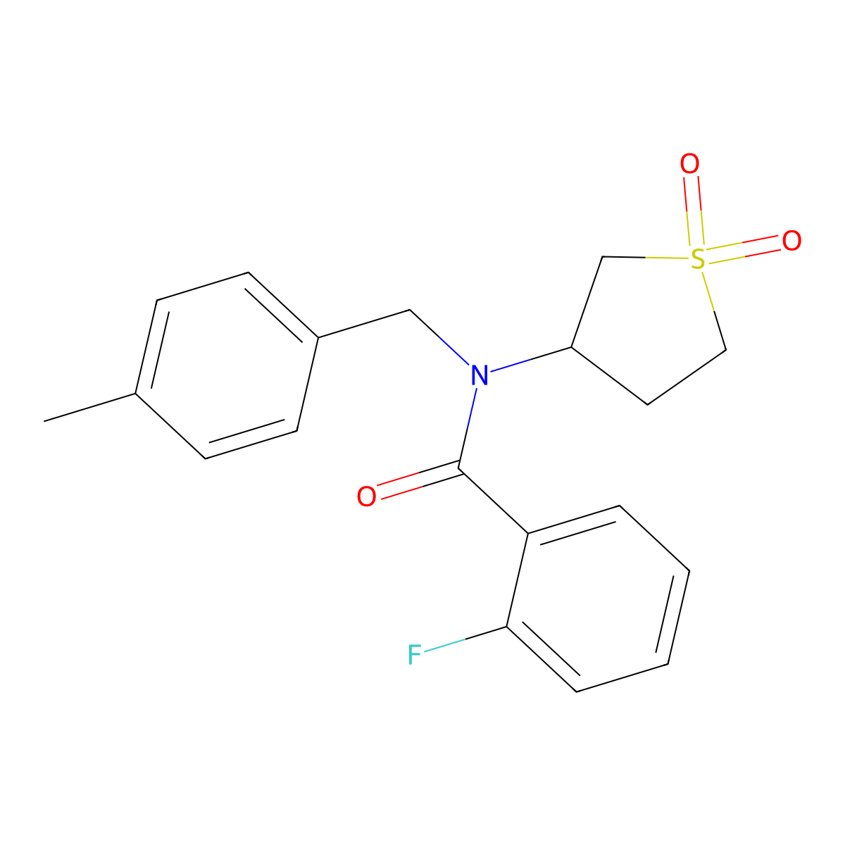 N-(1,1-dioxidotetrahydrothiophen-3-yl)-2-fluoro-N-(4-methylbenzyl)benzamide molecular structure, CAS 839681-81-1