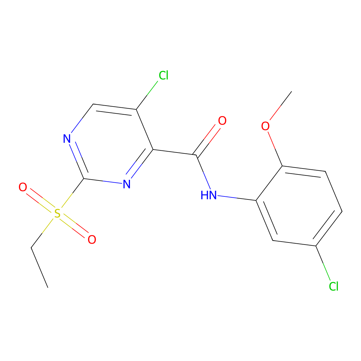 5-chloro-N-(5-chloro-2-methoxyphenyl)-2-ethylsulfonylpyrimidine-4-carboxamide molecular structure, CAS 839681-96-8