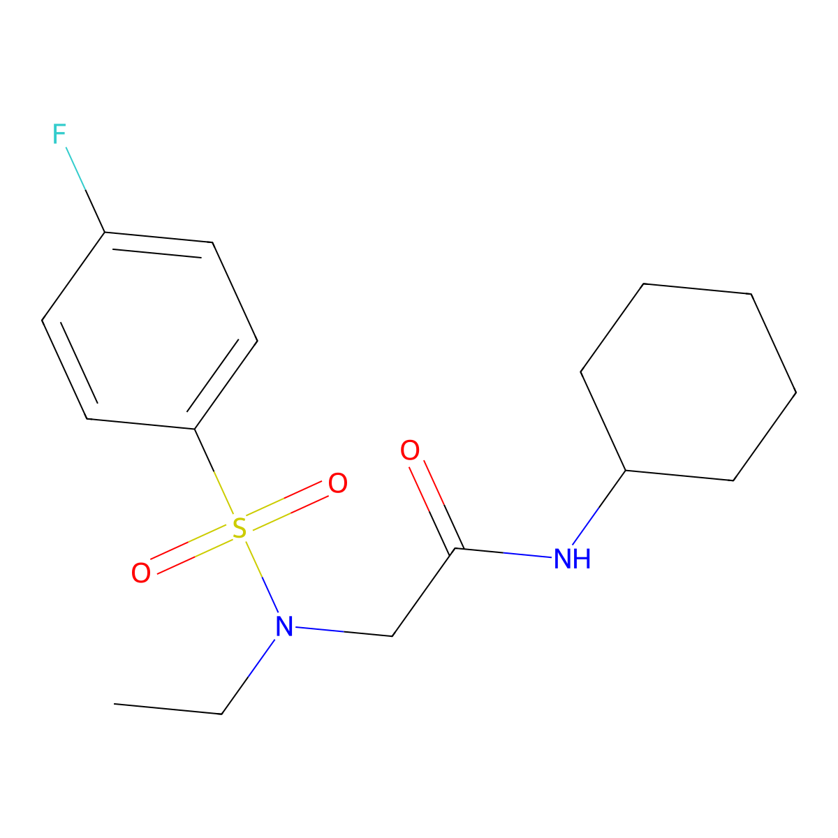 N-cyclohexyl-2-[ethyl-(4-fluorophenyl)sulfonylamino]acetamide molecular structure, CAS 839682-02-9