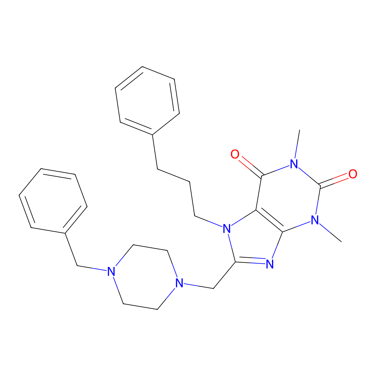 8-[(4-benzylpiperazin-1-yl)methyl]-1,3-dimethyl-7-(3-phenylpropyl)-3,7-dihydro-1H-purine-2,6-dione molecular structure, CAS 839682-29-0