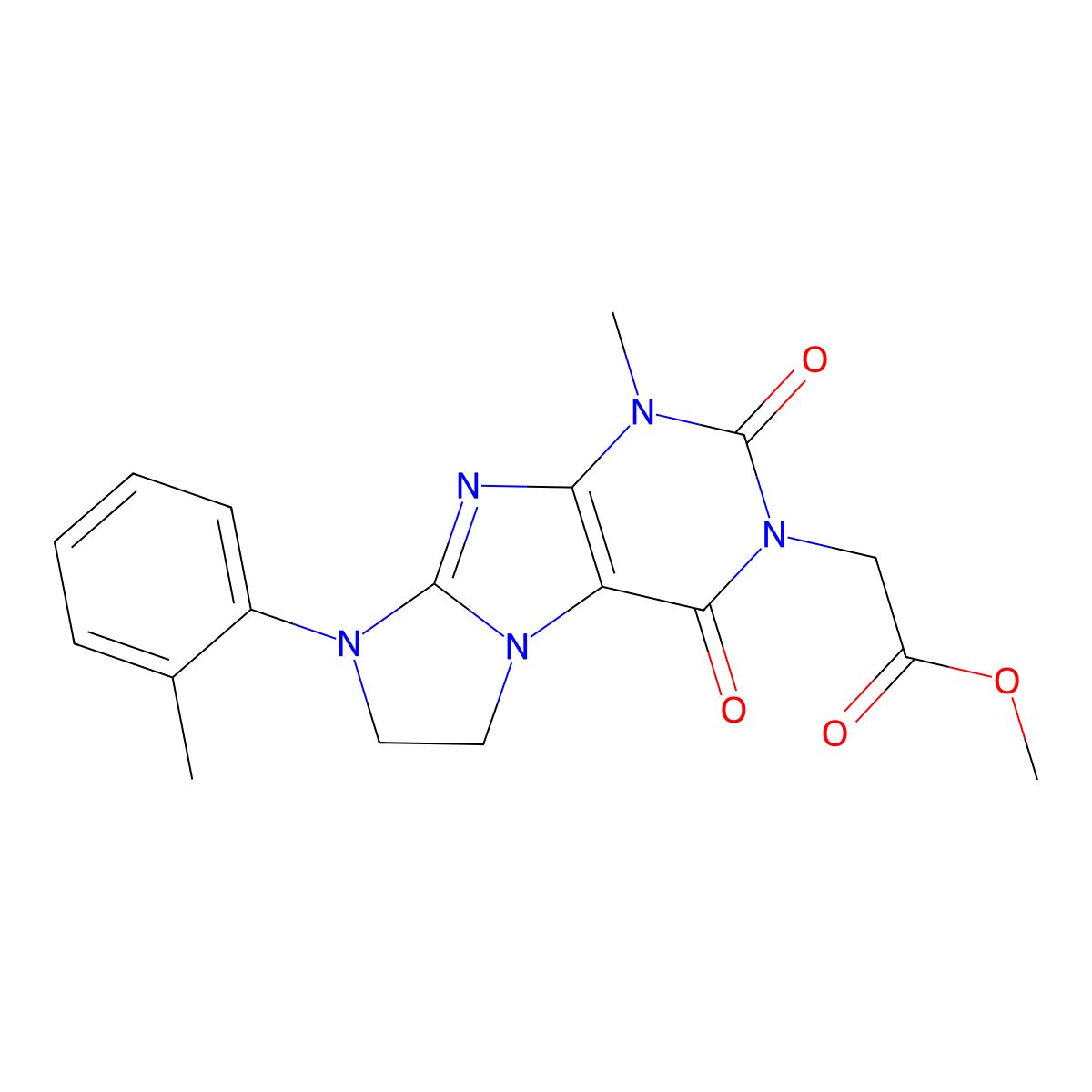 Methyl 2-[4-methyl-6-(2-methylphenyl)-1,3-dioxo-7,8-dihydropurino[7,8-a]imidazol-2-yl]acetate molecular structure, CAS 839682-40-5