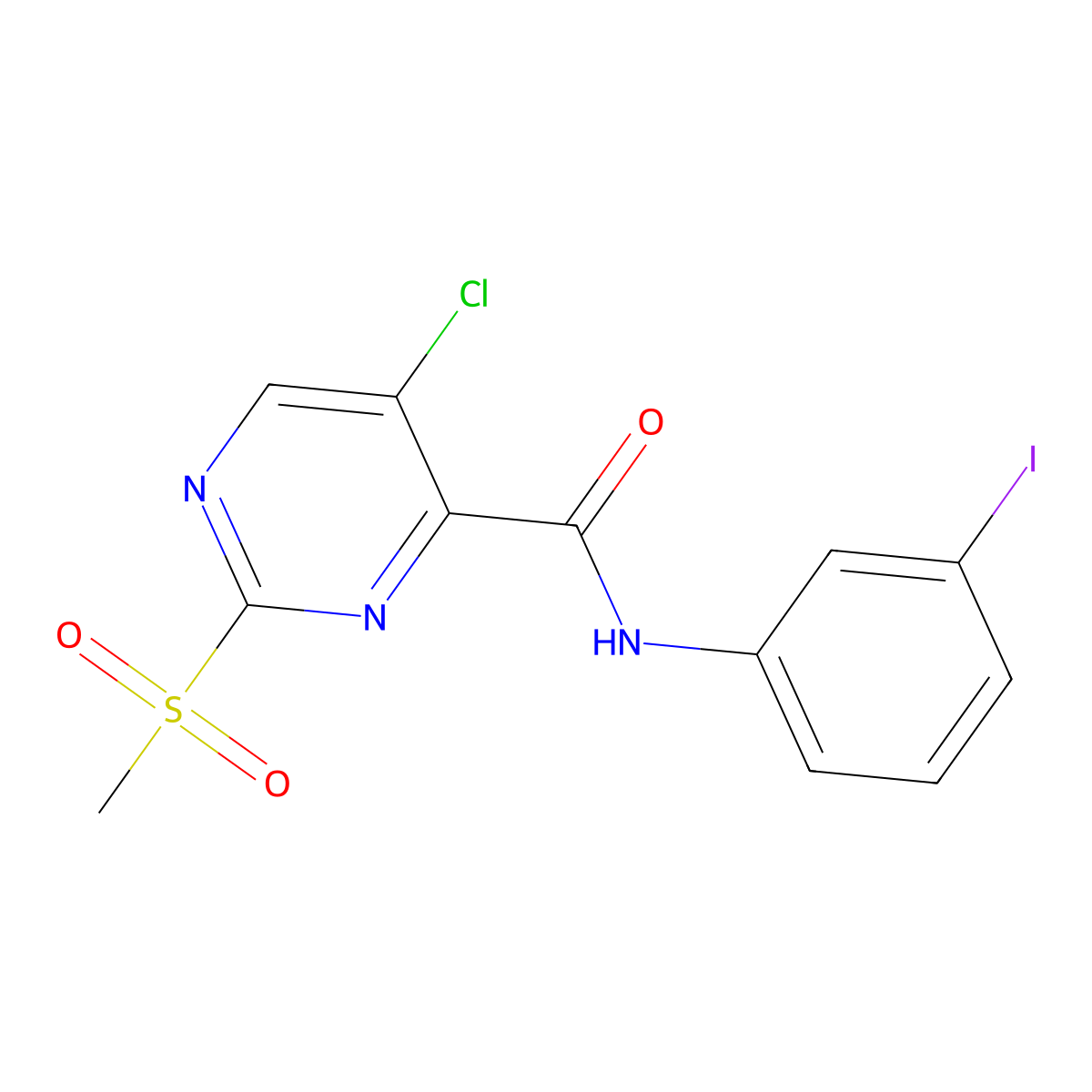 5-chloro-N-(3-iodophenyl)-2-methylsulfonylpyrimidine-4-carboxamide molecular structure, CAS 839682-42-7